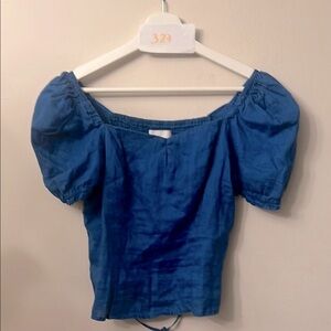 H&M Blue Puff Sleeve Smocked Blouse